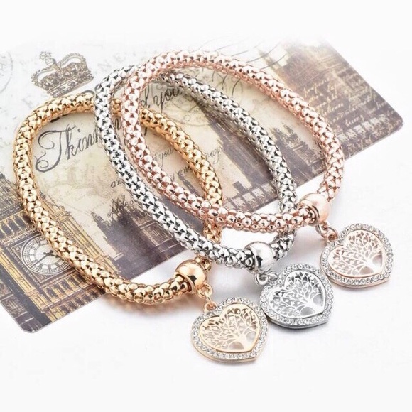 ‼️ RE-STOCK‼️🌳 Tree of Life -Heart Charm Bangle 3 Piece Bracelet Set NWT - Picture 7 of 14